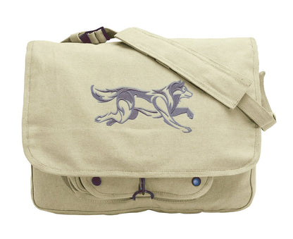 Northwoods Silhouette Full Wolf  Embroidered Canvas Messenger Bag