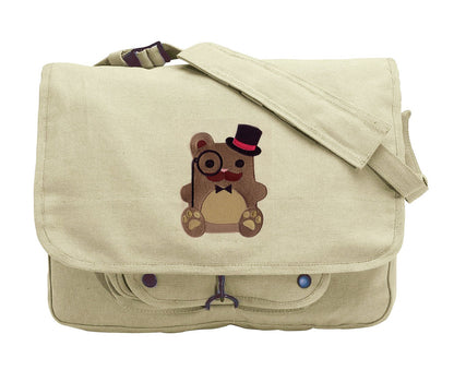 Dapper Bear Embroidered Canvas Messenger Bag