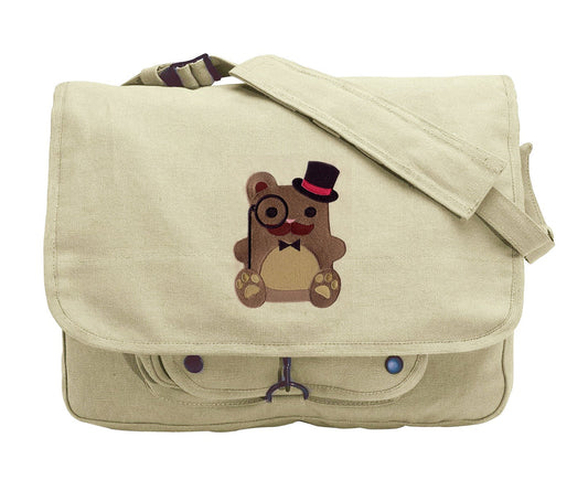 Dapper Bear Embroidered Canvas Messenger Bag