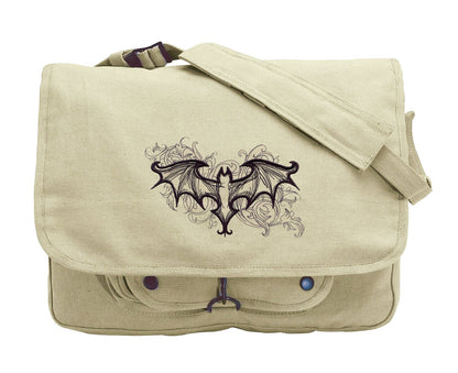 Elegant Bat Embroidered Canvas Messenger Bag