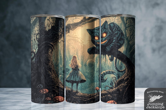 Cheshire’s Warning Tumbler – Alice in a Gothic Forest | 20oz Sublimated Wonderland Tumbler