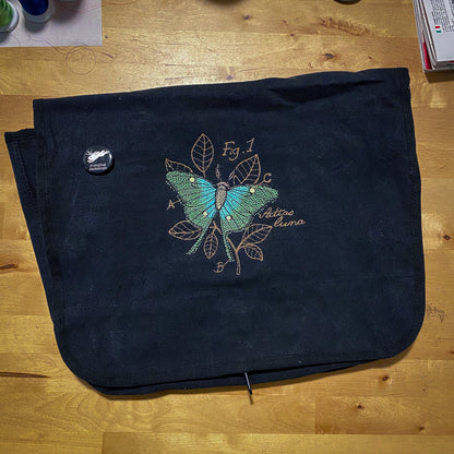 Miniature Menagerie Luna Moth Diagram Embroidered Canvas Messenger Bag