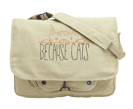Because Cats Embroidered Canvas Messenger Bag