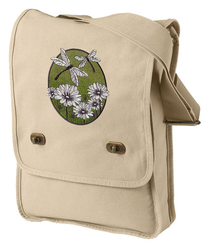 Spring Dragonfly Oval Embroidered Canvas Field Bag