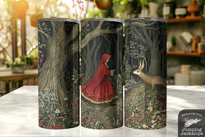 Red Riding Hood & the Forest Hare – 20oz Whimsical Storybook Tumbler | Gothic Fairytale Cottagecore Cup