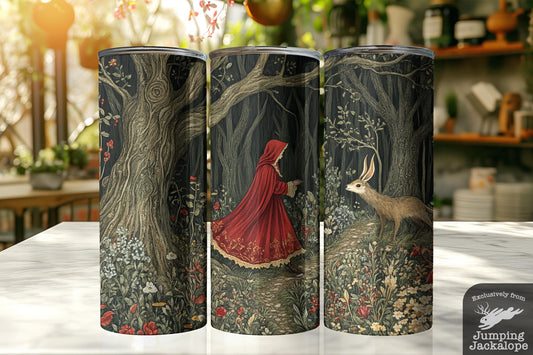 Red Riding Hood & the Forest Hare – 20oz Whimsical Storybook Tumbler | Gothic Fairytale Cottagecore Cup