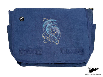 Dragon Spirals Embroidered Classic Canvas Messenger Bag