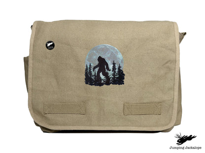 Under the Moonlight Bigfoot Embroidered Classic Canvas Messenger Bag