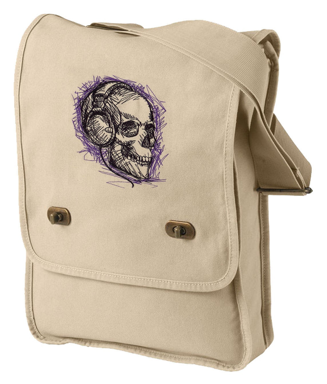 Rockin' Skull Embroidered Canvas Field Bag