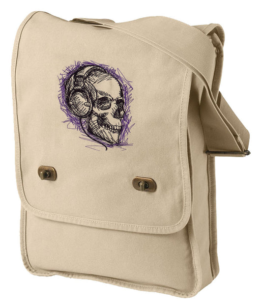 Rockin' Skull Embroidered Canvas Field Bag