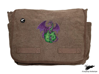 D20 Dragon Embroidered Classic Canvas Messenger Bag