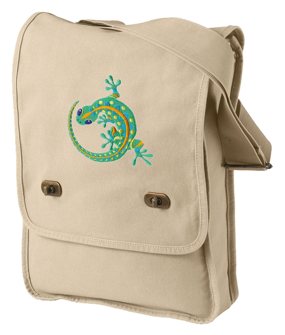 Caribbean Gecko Embroidered Canvas Field Bag