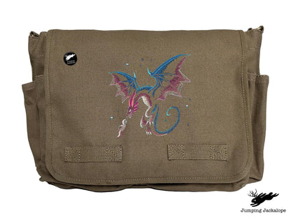 Celestial Glow Dragon Embroidered Classic Canvas Messenger Bag