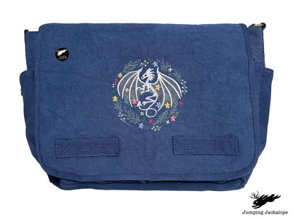 Floral Dragon Skeleton Embroidered Classic Canvas Messenger Bag