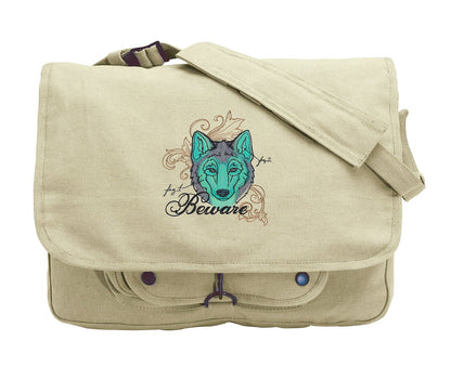 The Laboratory - Wolf Embroidered Canvas Messenger Bag