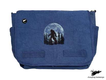 Under the Moonlight Bigfoot Embroidered Classic Canvas Messenger Bag