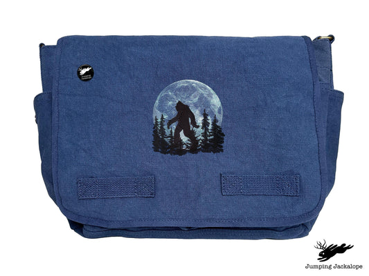 Under the Moonlight Bigfoot Embroidered Classic Canvas Messenger Bag