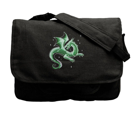 Dreamscape Glow - Celestial Dragon Embroidered Canvas Messenger Bag