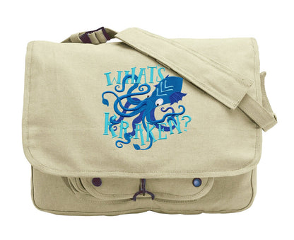 Octopus Messenger Bag, Kraken Messenger Bag, What's Kraken? Embroidered Canvas Messenger Bag Style 1