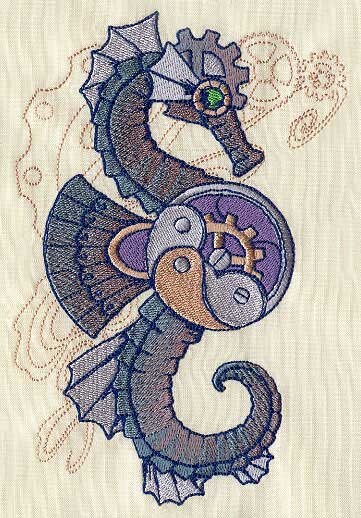 Mechanica Aquatica - Seahorse Embroidered Canvas Messenger Bag