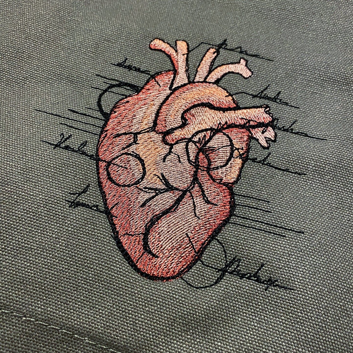 Anatomical Heart Embroidered Canvas Messenger Bag