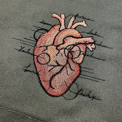 Anatomical Heart Embroidered Canvas Messenger Bag