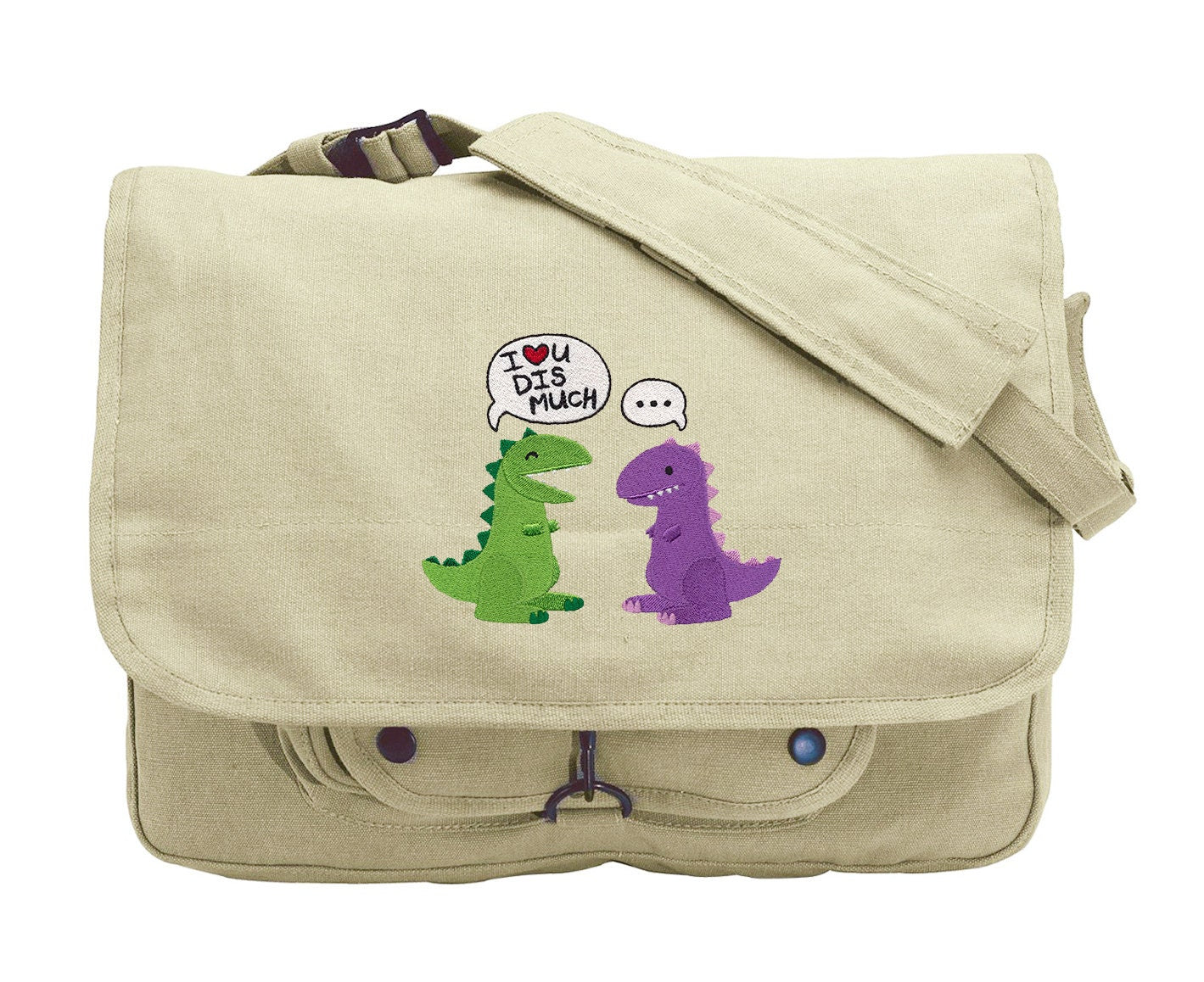 I Love You Dis Much Embroidered Canvas Messenger Bag