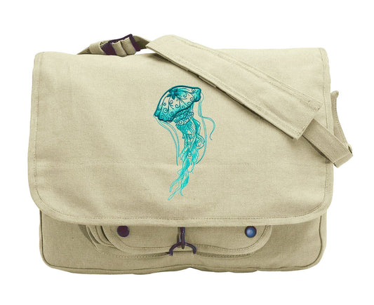 Aqua Marine - Jellyfish Embroidered Canvas Messenger Bag