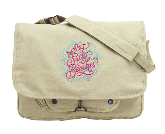 Stay Salty, Beaches Embroidered Canvas Messenger Bag