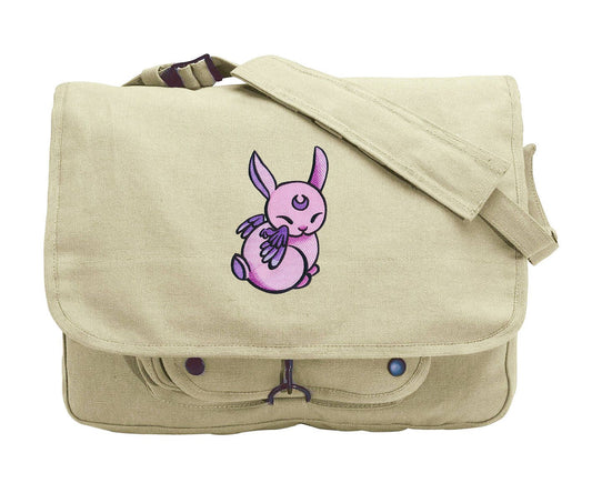 Charmed Creatures - Bunny Embroidered Canvas Messenger Bag, Rabbit Messenger Bag