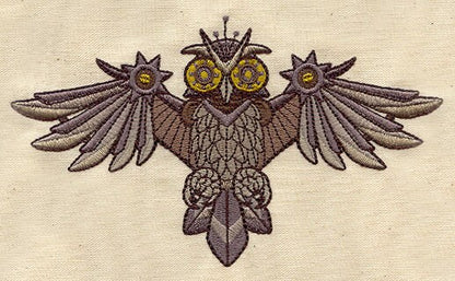 Steampunk Clock Owl with Gears Embroidered Canvas Field Bag
