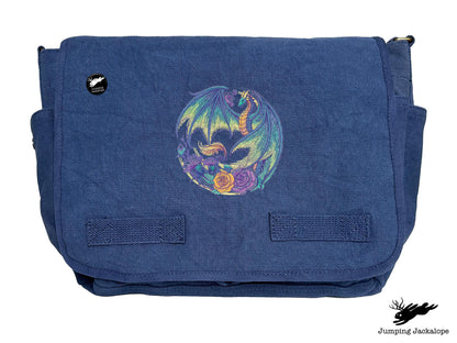 Flight of Flowers Dragon Wreath Embroidered Classic Canvas Messenger Bag