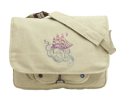 Dreamboat Pirate Ship Embroidered Canvas Messenger Bag