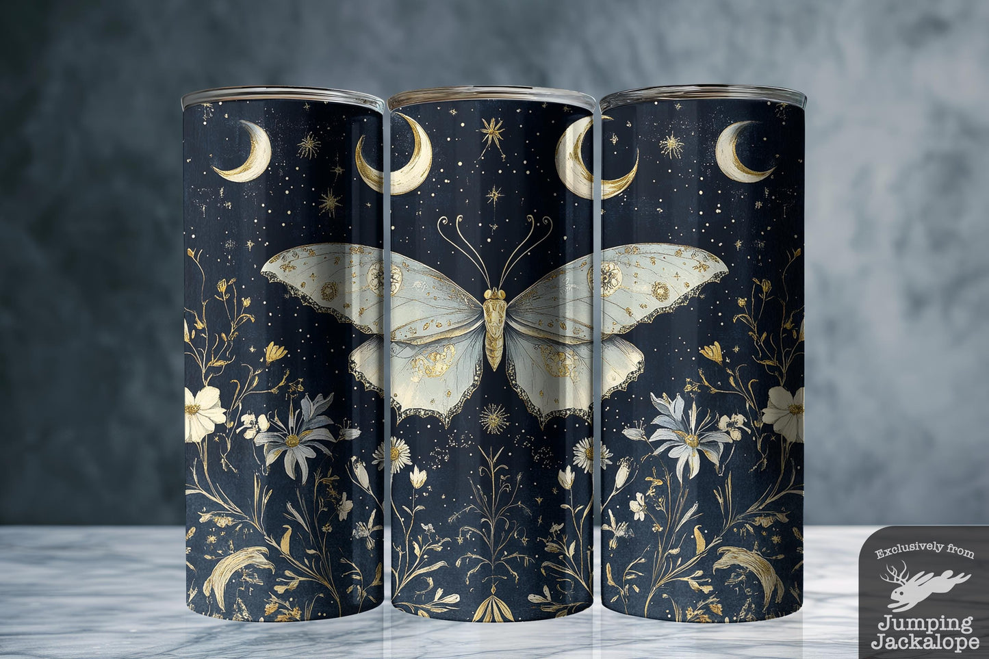 Luna’s Garden Moth Tumbler – Cottagecore Floral Night Moth Travel Cup