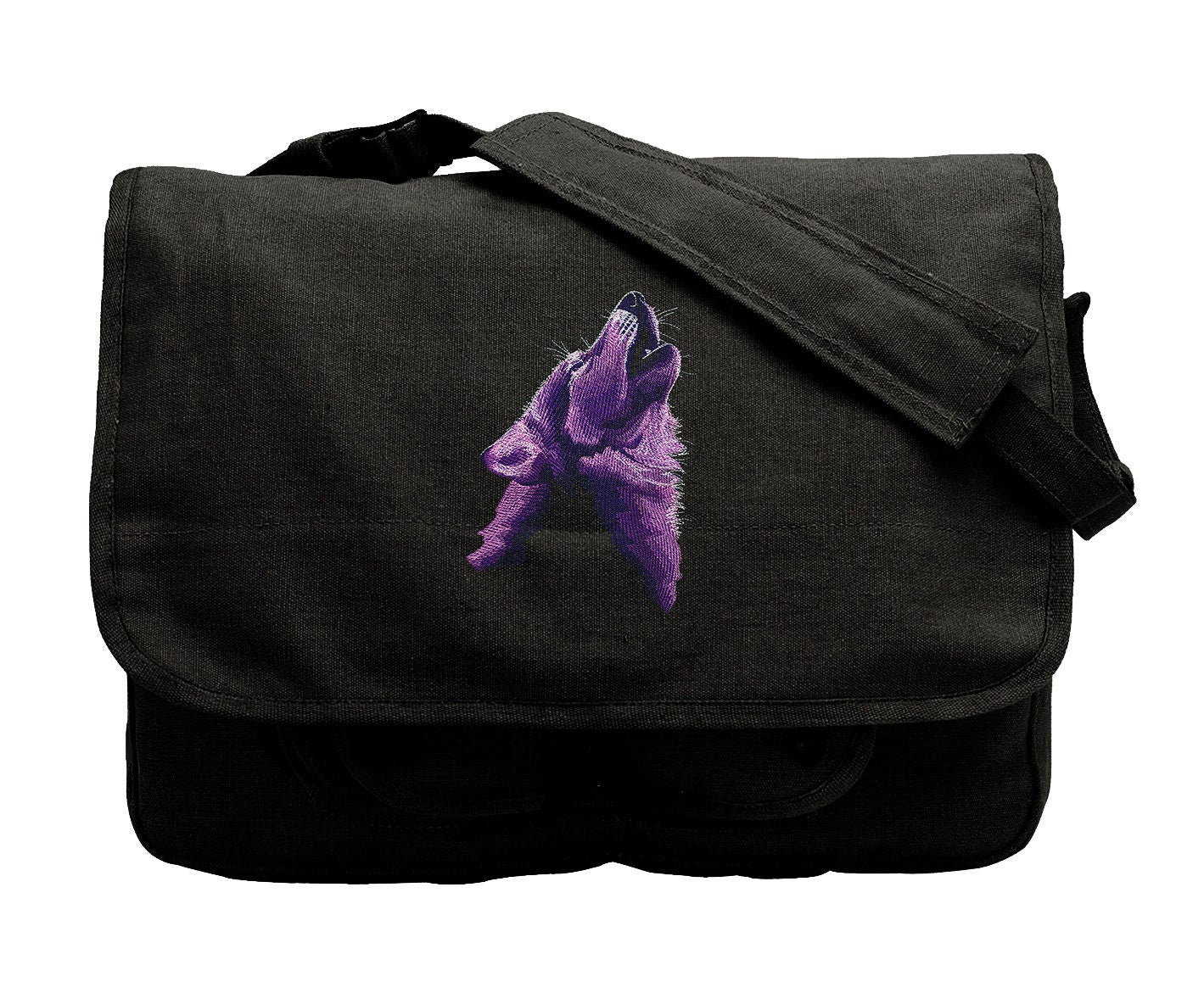 Moonlit Wolf Embroidered Canvas Messenger Bag