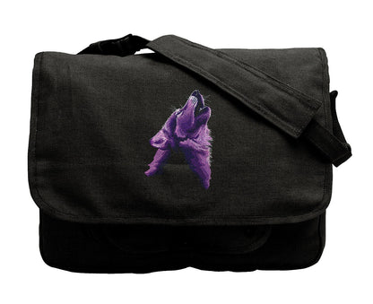 Moonlit Wolf Embroidered Canvas Messenger Bag
