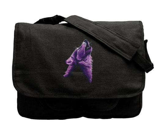 Moonlit Wolf Embroidered Canvas Messenger Bag