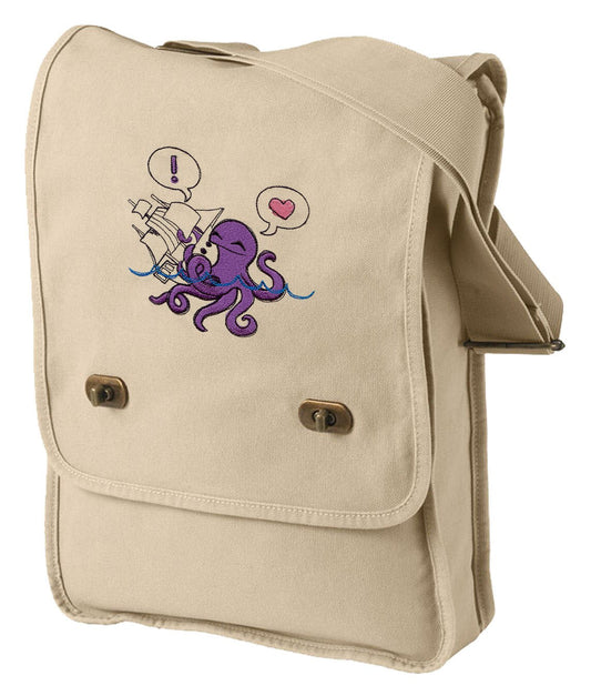Octopus Hugs Embroidered Canvas Field Bag