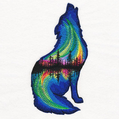 Northern Lights Wolf Embroidered Canvas Messenger Bag