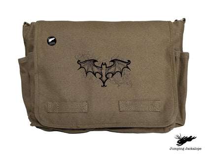 Elegant Bat Design Embroidered Classic Canvas Messenger Bag