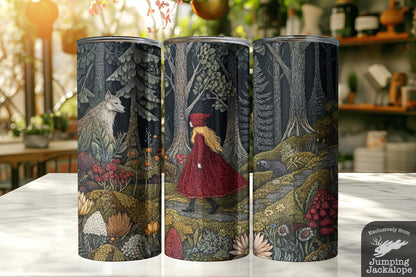 Whimsical Red Riding Hood Tumbler – 20oz Enchanted Forest Scene | Cottagecore Gothic Fairytale Drinkware