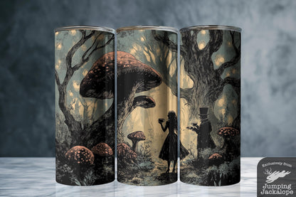 Dark Tea Party Tumbler – 20oz Alice & Mad Hatter Among Twisted Trees | Gothic Wonderland Drinkware