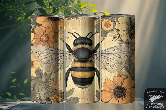 Vintage Bee & Floral Garden Tumbler – 20oz Honeycomb and Wildflower Cup