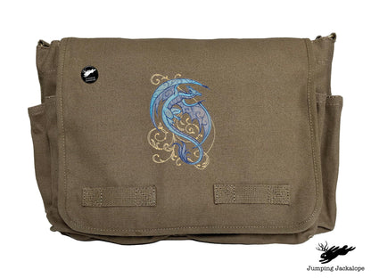 Dragon Spirals Embroidered Classic Canvas Messenger Bag