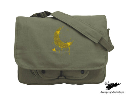 Buzzing Under the Moonlight, Bee Messenger Bag, Honeybee Embroidered Canvas Messenger Bag, Moon Bag, Honeybee Moon Bag