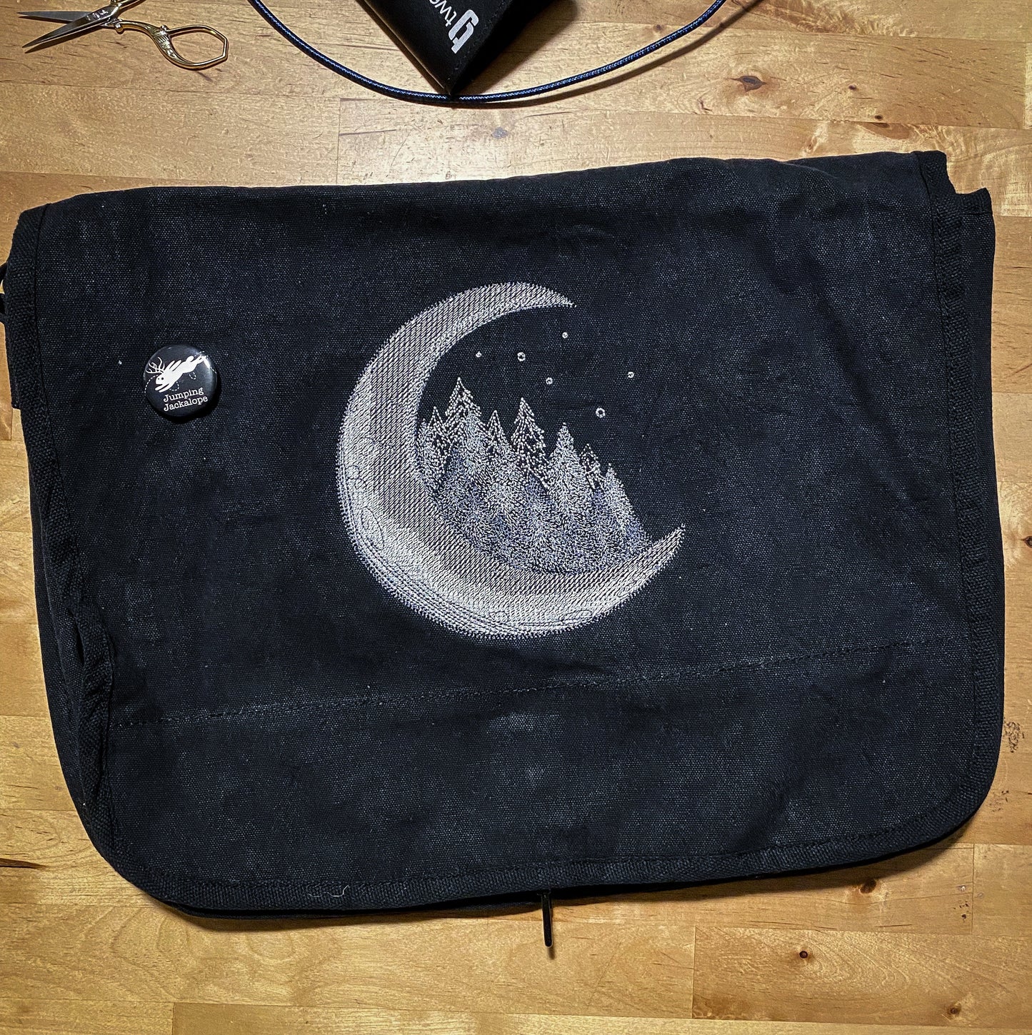 Wild Forest Moon Embroidered Canvas Messenger Bag, Moon Embroidered Canvas Messenger Bag, Moon eclipse messenger bag