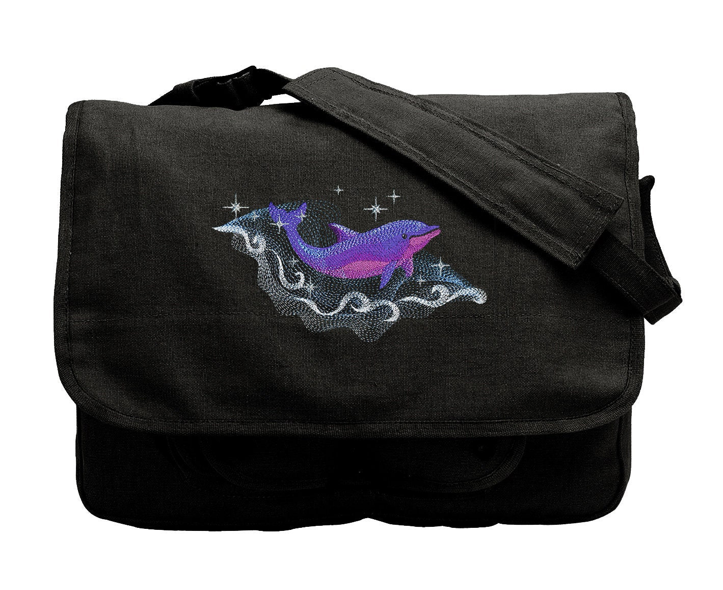 Celestial Dolphin Embroidered Canvas Messenger Bag
