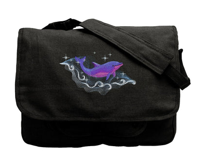 Celestial Dolphin Embroidered Canvas Messenger Bag