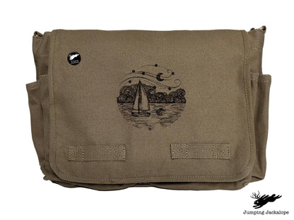 Starry Night Ocean Scene Embroidered Messenger Bag