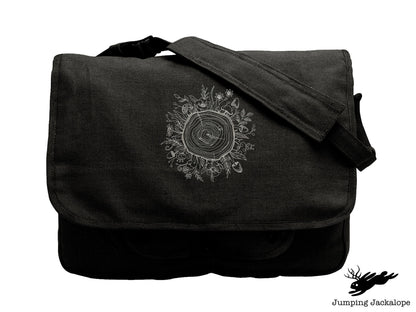 Botanical Tree Rings Embroidered Canvas Messenger Bag